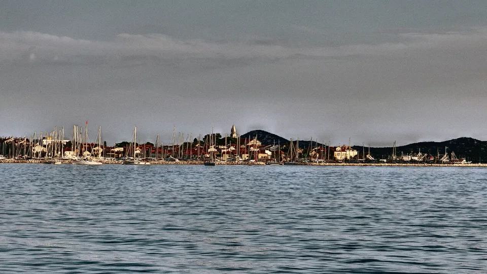 Boats moored along the waterfront at Biograd na Moru.