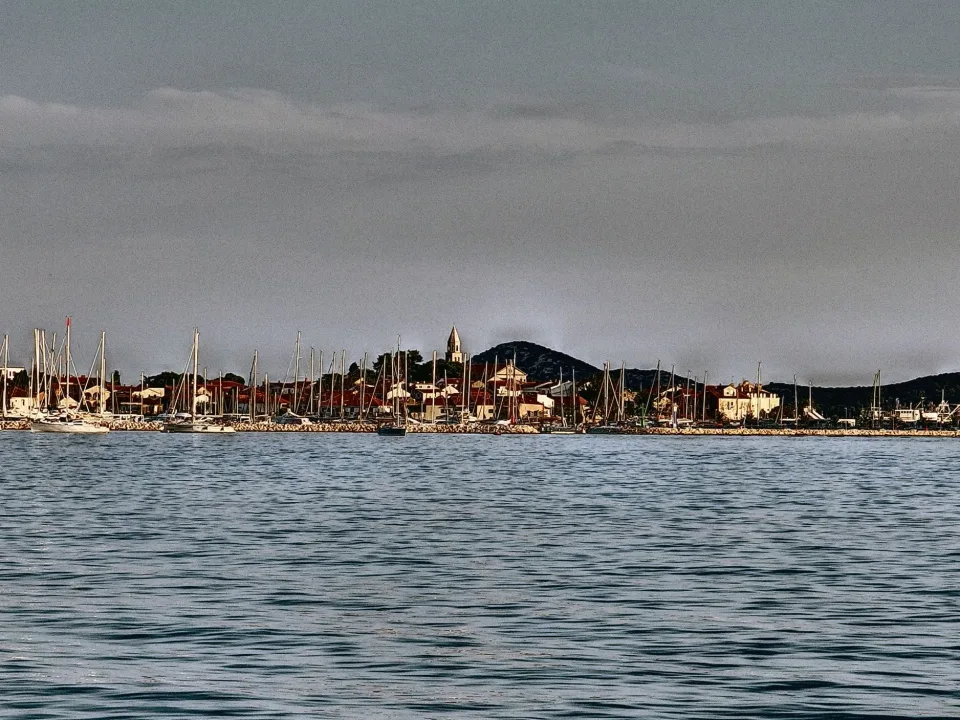 Boats moored along the waterfront at Biograd na Moru.