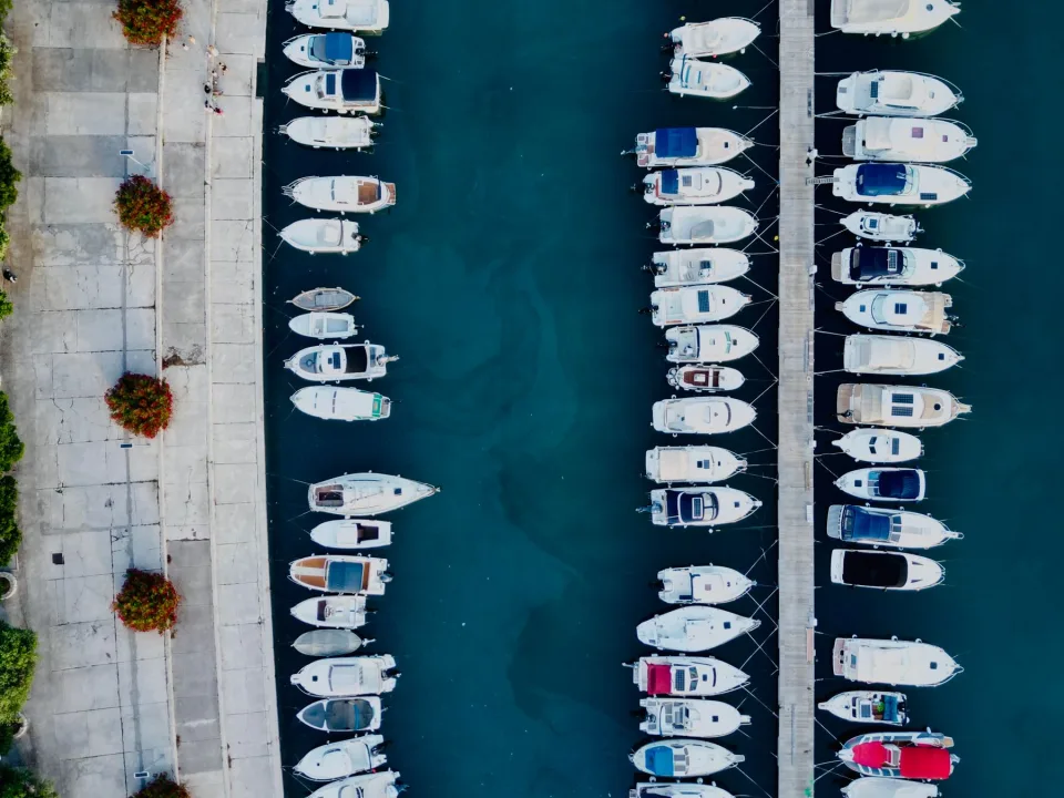 Boats moored along the waterfront at Novi Vinodolski.