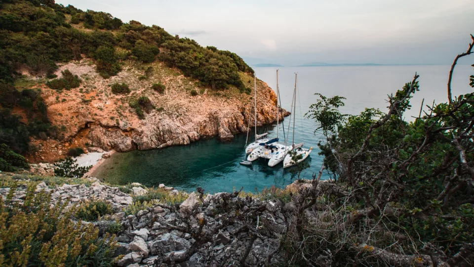 Yachts moored in a cove near Punat.