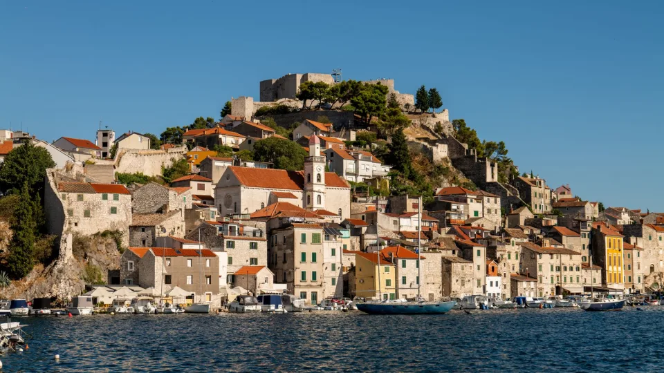 The historic waterfront of Šibenik beside the Adriatic.