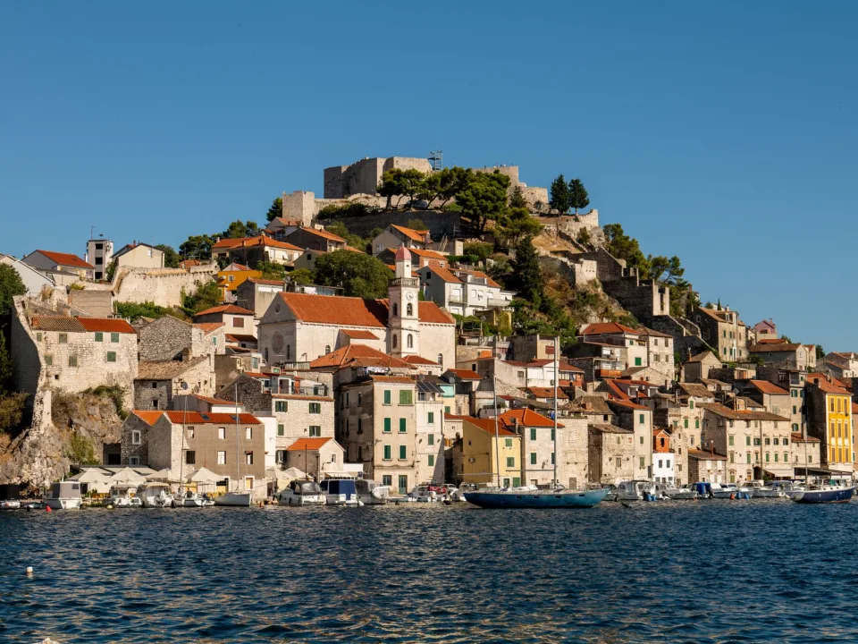 The historic waterfront of Šibenik beside the Adriatic.