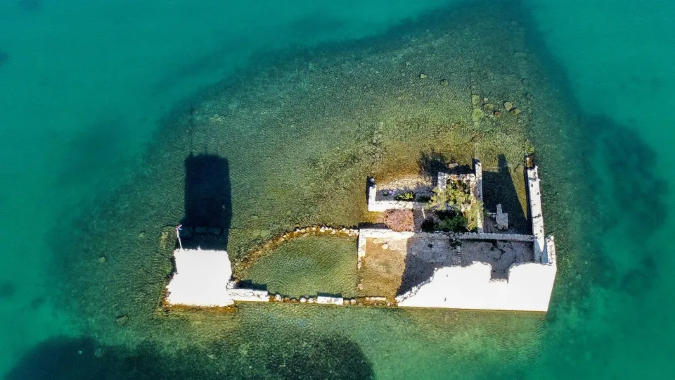 A small coastal islet with ruins off Sukošan.