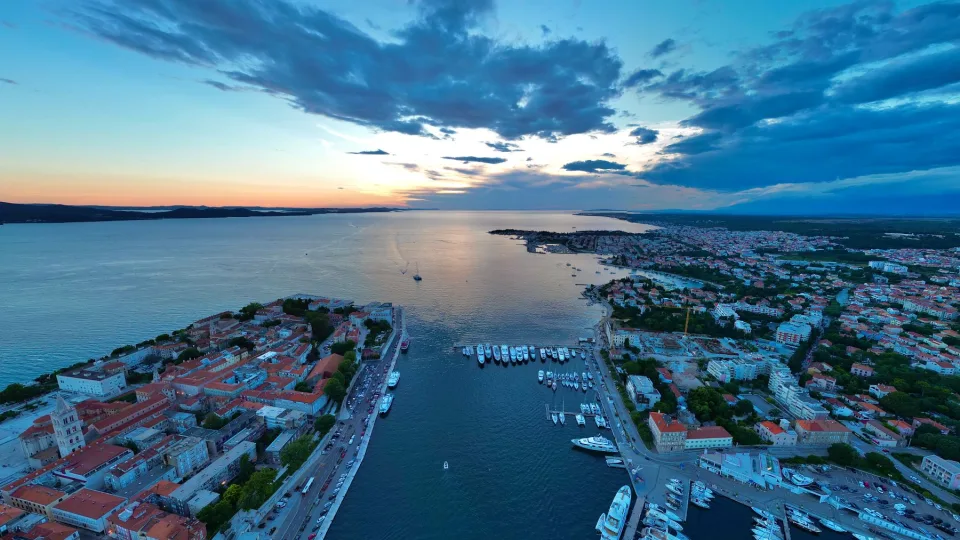 Zadar waterfront and harbour in the evening light.