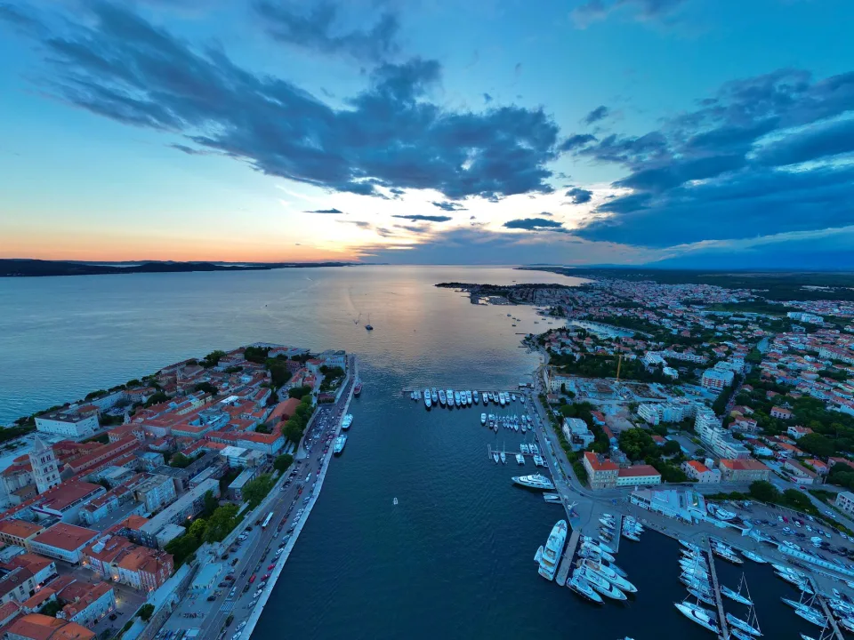 Zadar waterfront and harbour in the evening light.