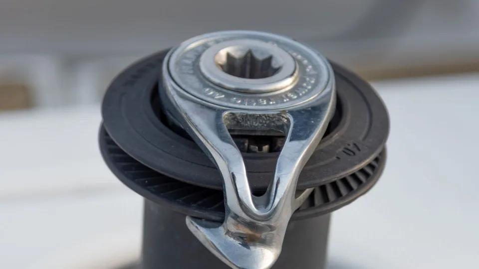 Close view of a sailing yacht deck winch.