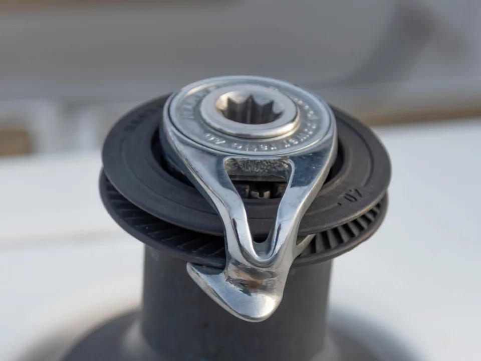 Close view of a sailing yacht deck winch.