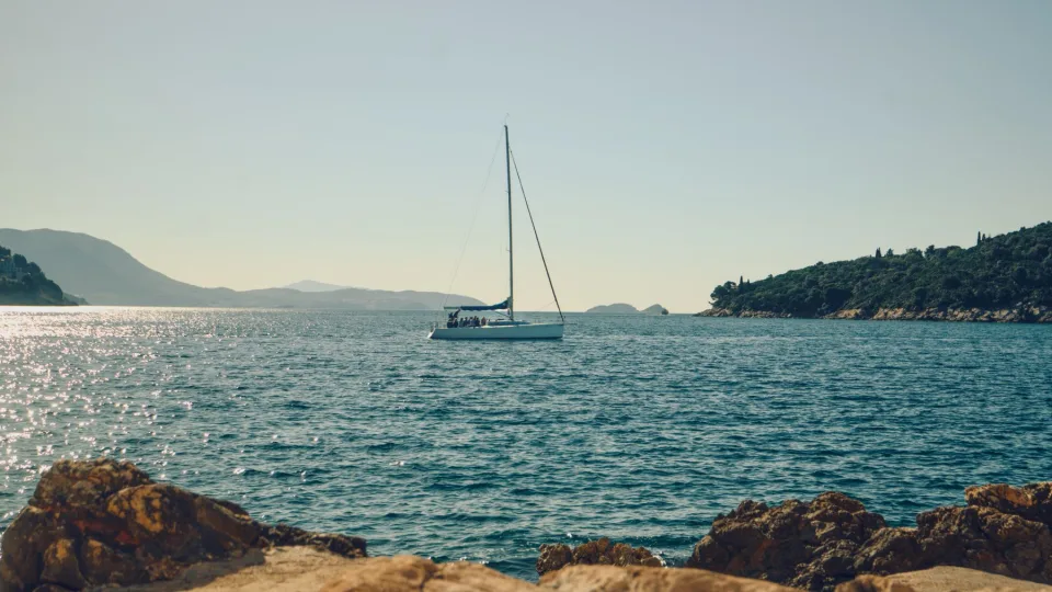 A sailboat off the Croatian coast near Dubrovnik.