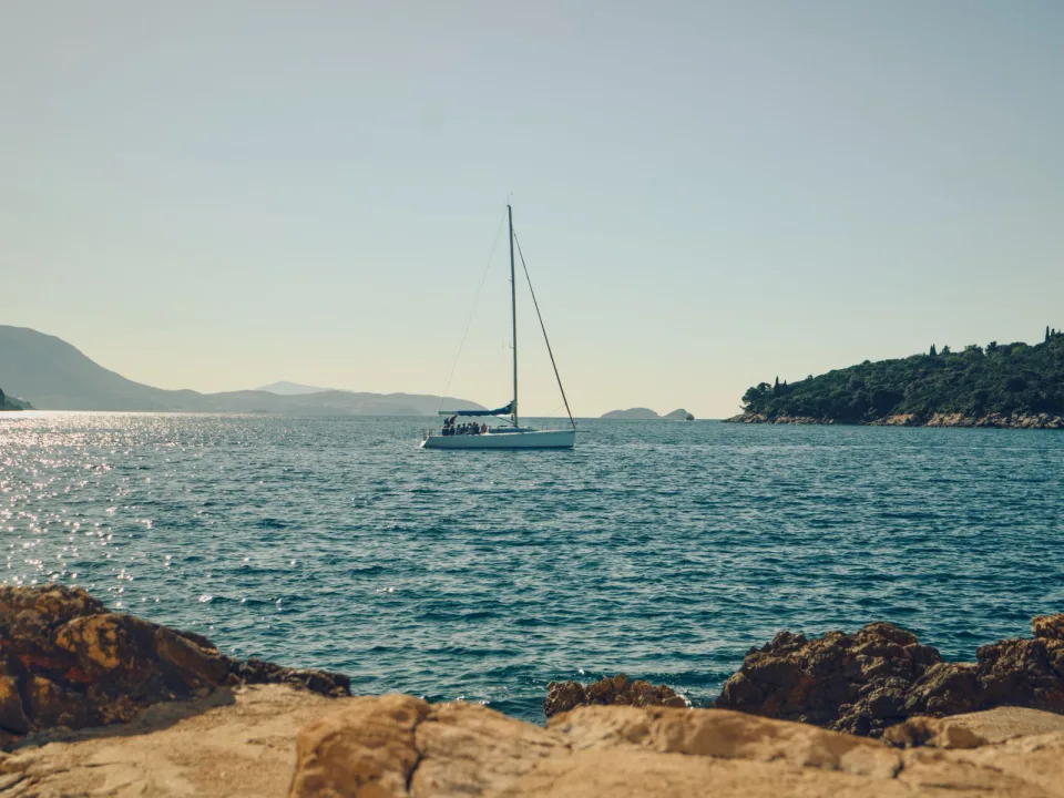 A sailboat off the Croatian coast near Dubrovnik.