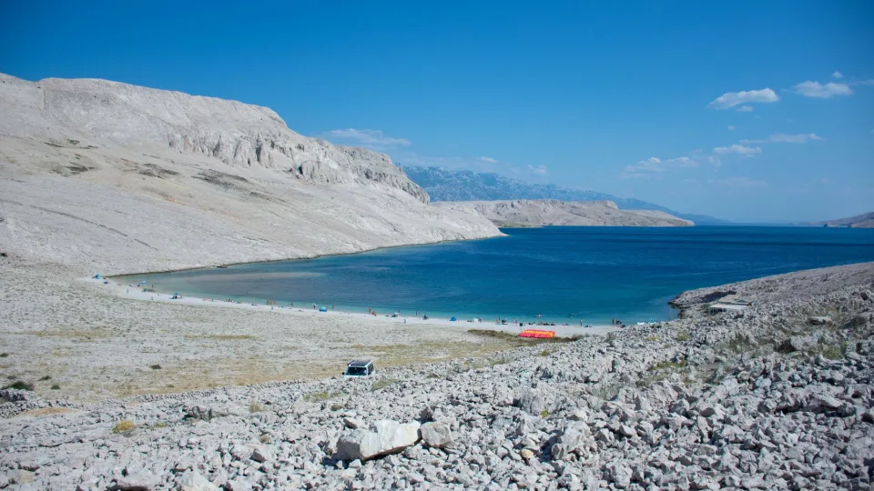 Rocky bays and clear water on Pag Island in the Zadar region.