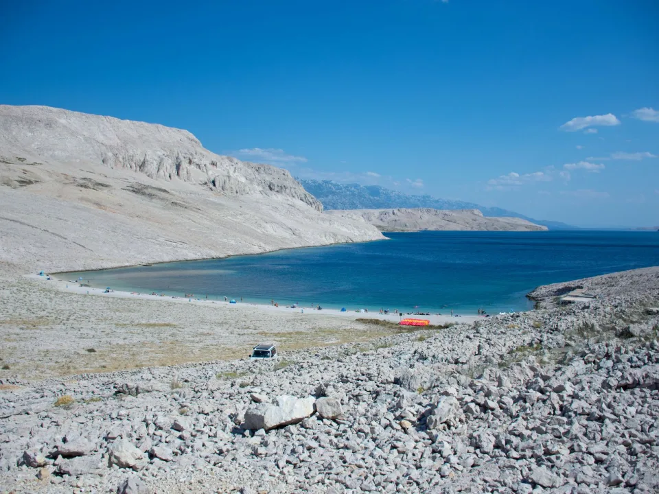 Rocky bays and clear water on Pag Island in the Zadar region.