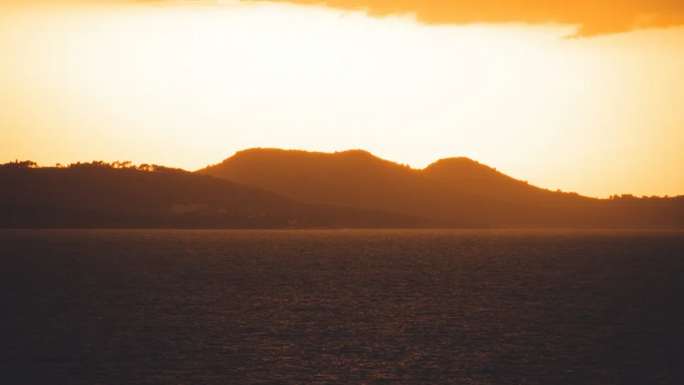 Regional sunset view of sea and coastal hills at Ugljan