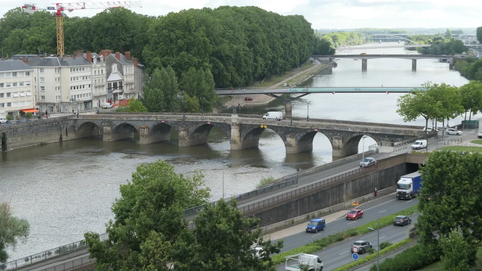 Regional river view of the Maine and bridges at Angers