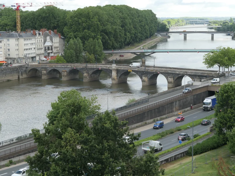 Regional river view of the Maine and bridges at Angers