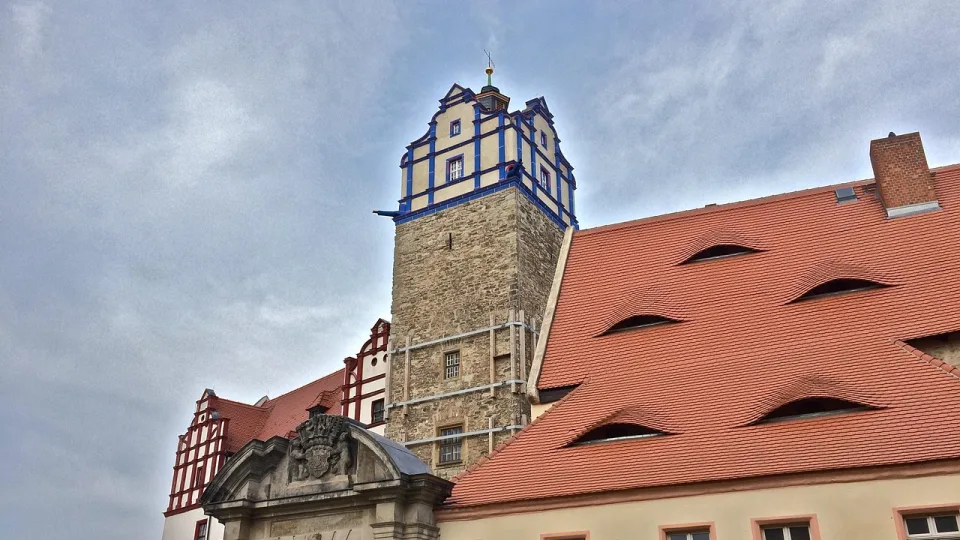 Castle courtyard and tower in Bernburg, Saxony-Anhalt