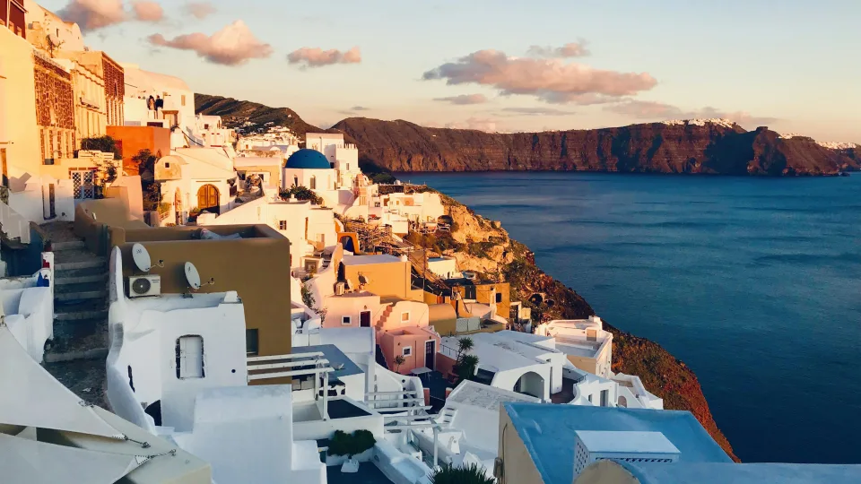 Regional view of Oia houses and the Santorini caldera
