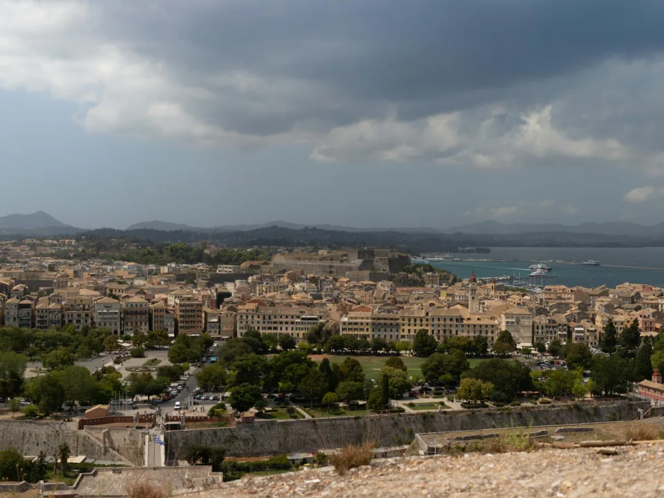 Corfu town with its square, fortifications and harbour