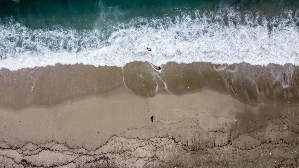 Regional aerial view of Agios Ioannis beach and coast on Pelion