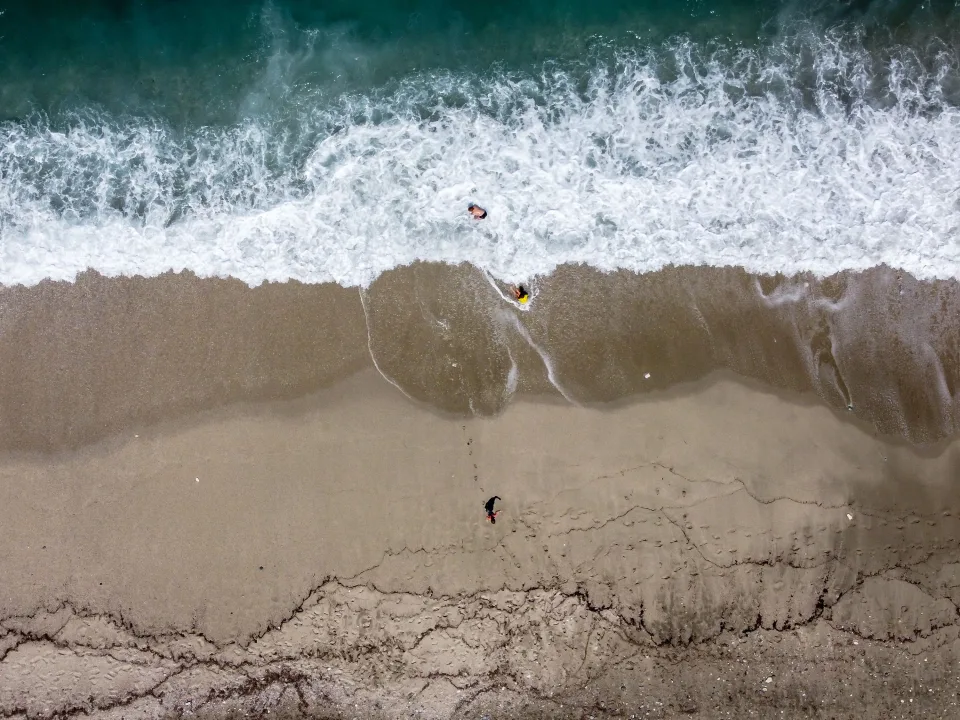Regional aerial view of Agios Ioannis beach and coast on Pelion