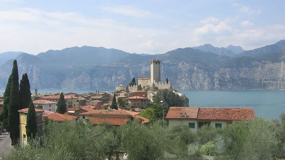 Regional view of Malcesine castle and Lake Garda