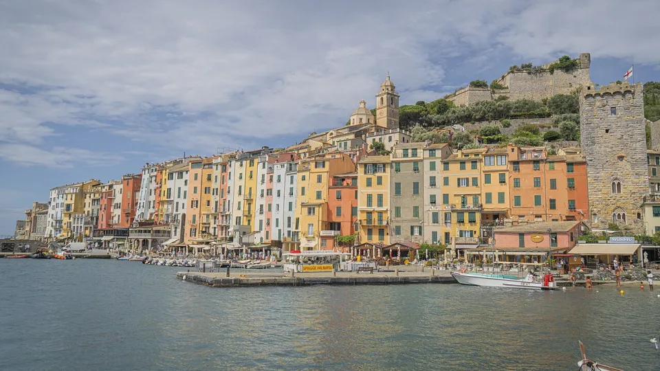 Regional view of Porto Venere waterfront on the Ligurian coast