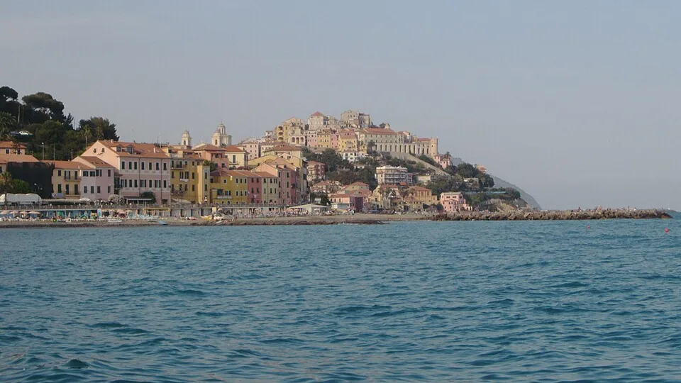 Porto Maurizio waterfront in Imperia seen from the sea