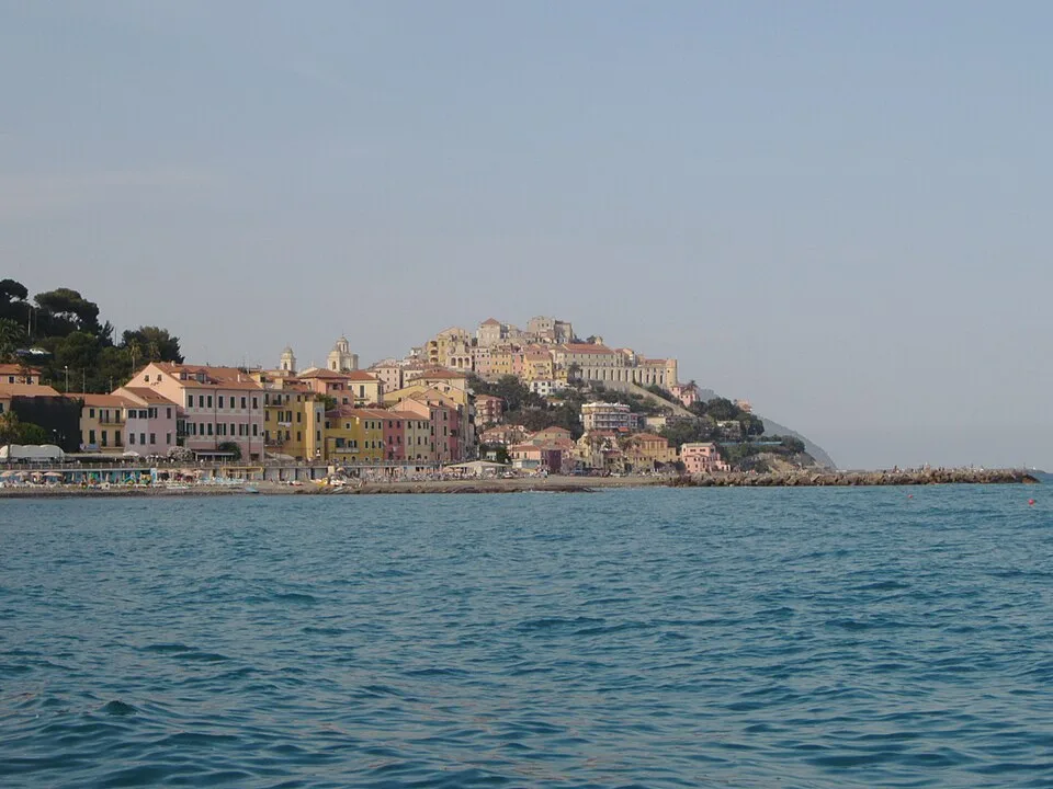 Porto Maurizio waterfront in Imperia seen from the sea