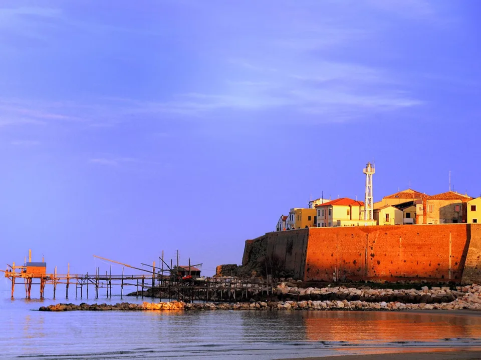 Termoli old town and fishing platform on the Italian Adriatic coast