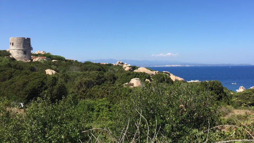 Regional coastal context: a stone tower, granite and sea at Capo Testa near Santa Teresa Gallura