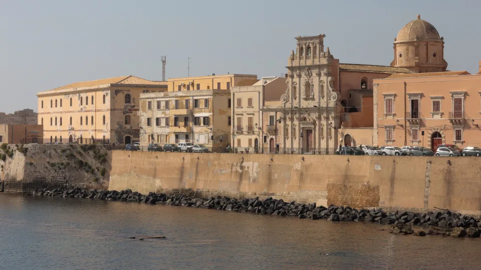 Stone buildings along the Siracusa waterfront
