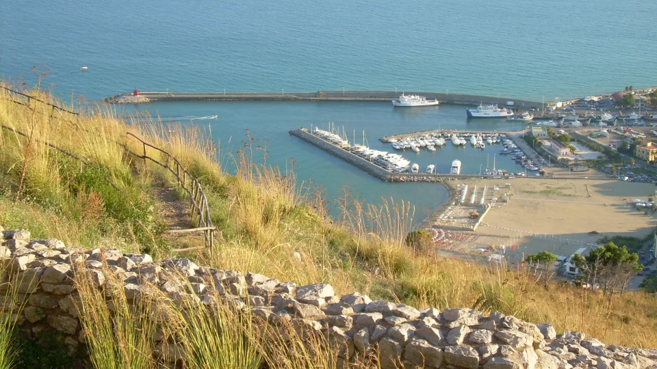 Terracina harbour and breakwaters viewed from Monte Giove