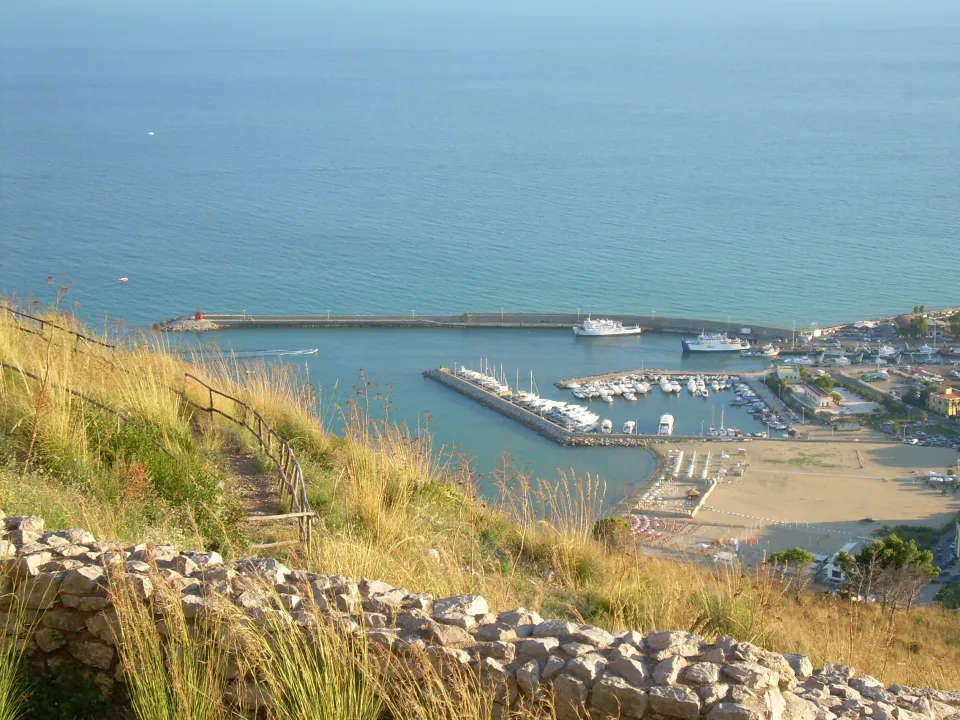 Terracina harbour and breakwaters viewed from Monte Giove