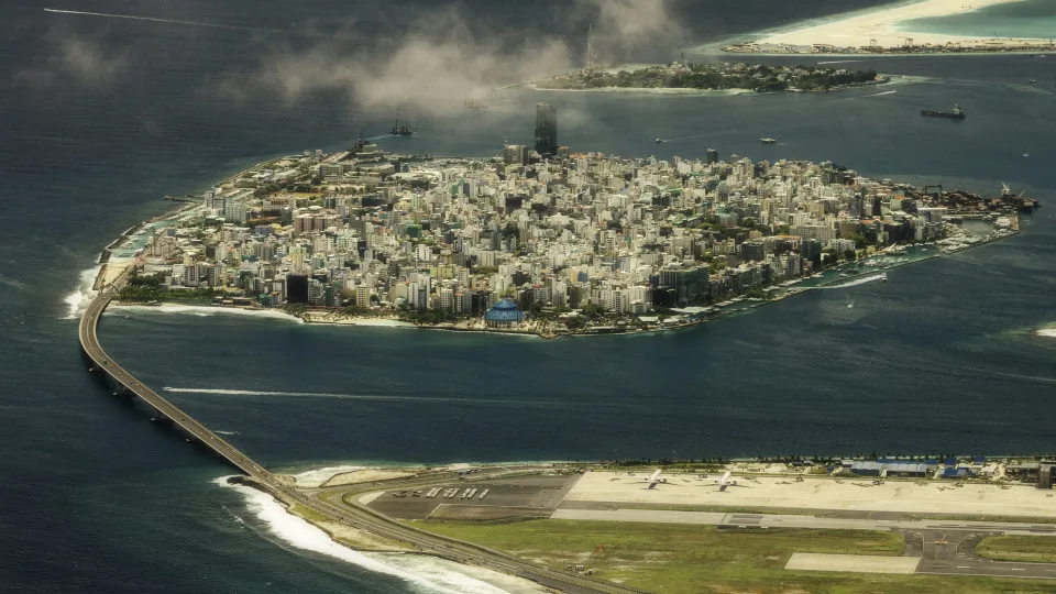 Aerial view of Malé island and its coastline