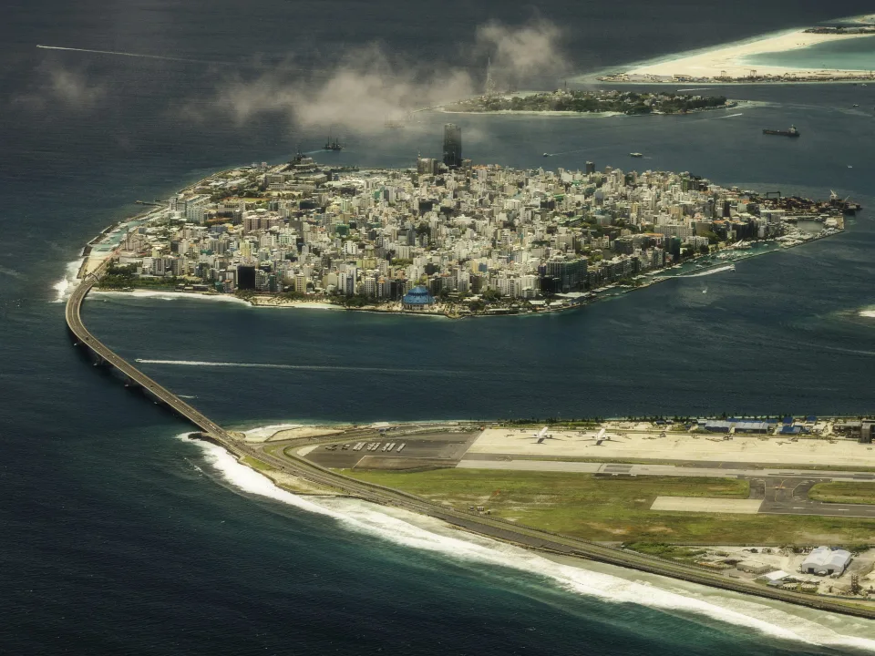 Aerial view of Malé island and coastline in the Maldives