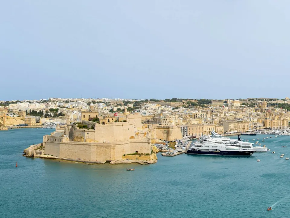 Grand Harbour waterfront and boats in Malta