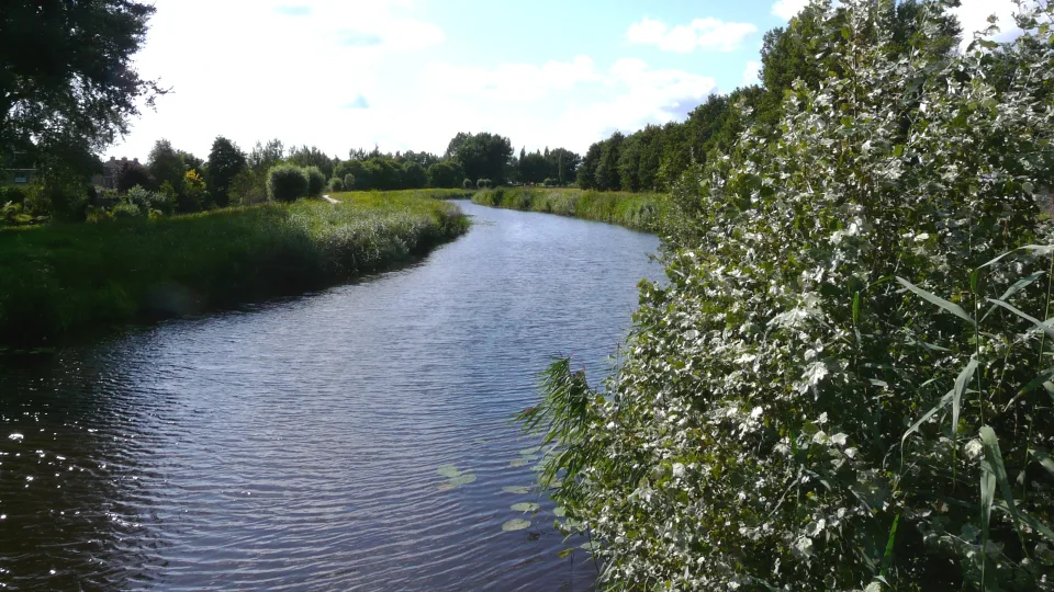 Alde Drait waterway bordered by trees in Drachten