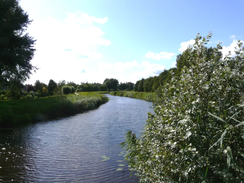 Alde Drait waterway bordered by trees in Drachten