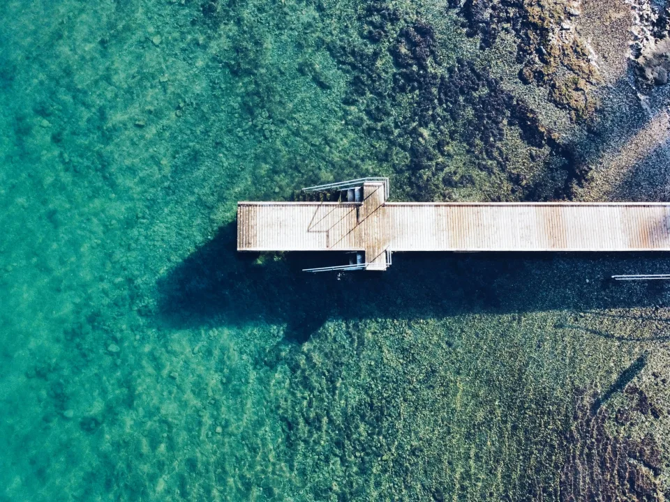 Svetilnik shoreline and wooden pier in Izola, Slovenia