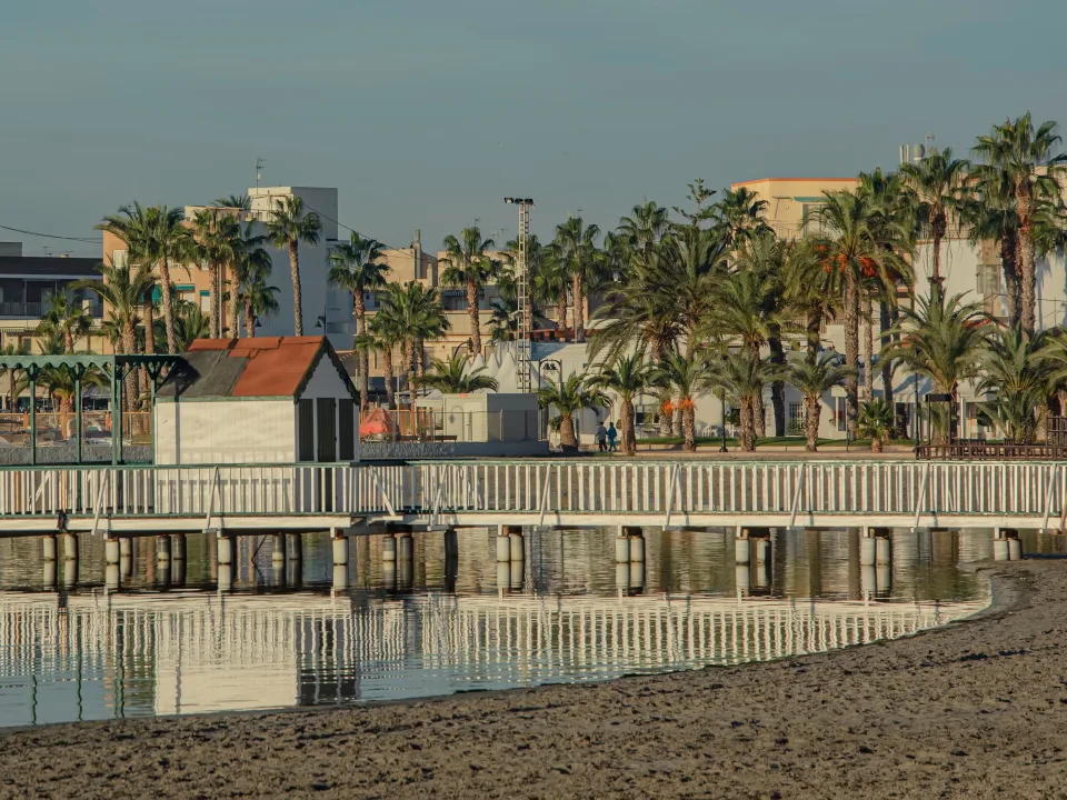 Palms and buildings along the San Pedro del Pinatar waterfront, Murcia