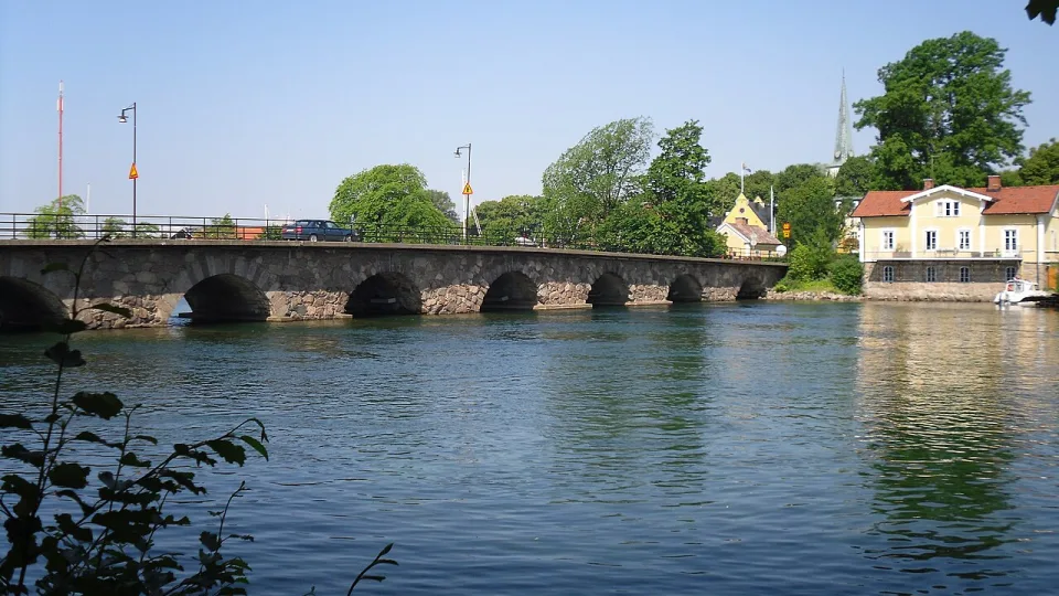 Stone bridge over Motala ström in central Motala