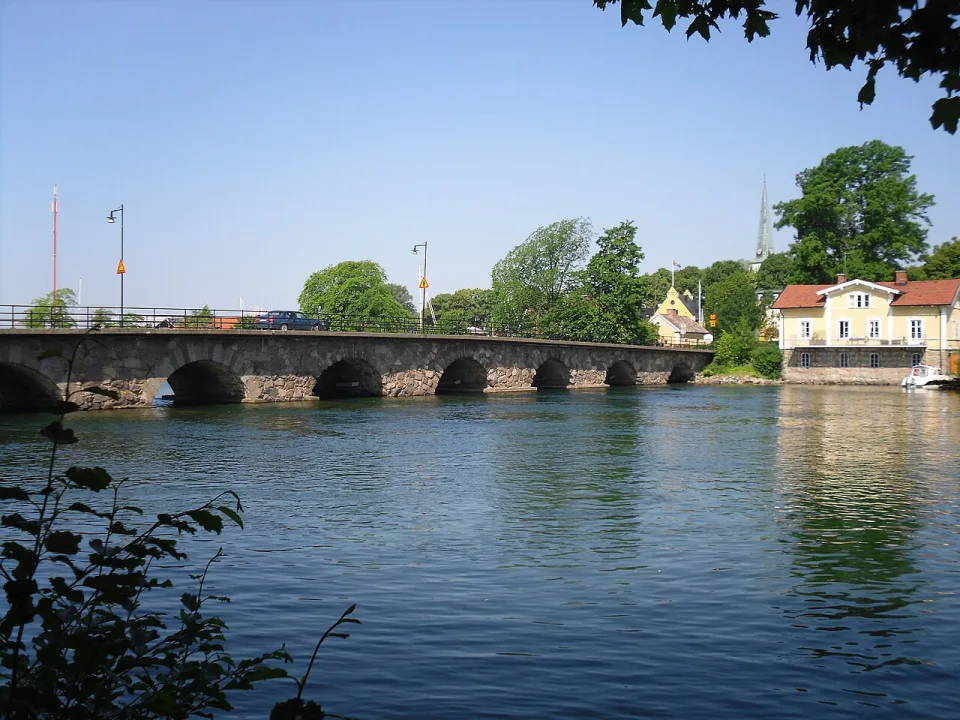 Stone bridge over Motala ström in central Motala
