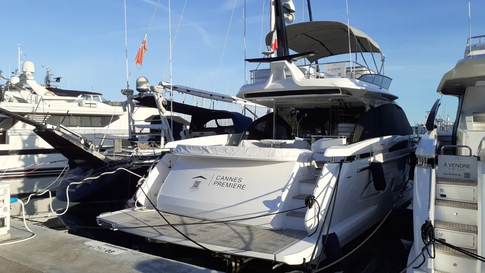 A motor yacht moored at Port Vauban in Antibes.