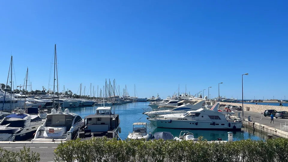 Sailing and motor yachts moored at Port Pierre-Canto in Cannes.