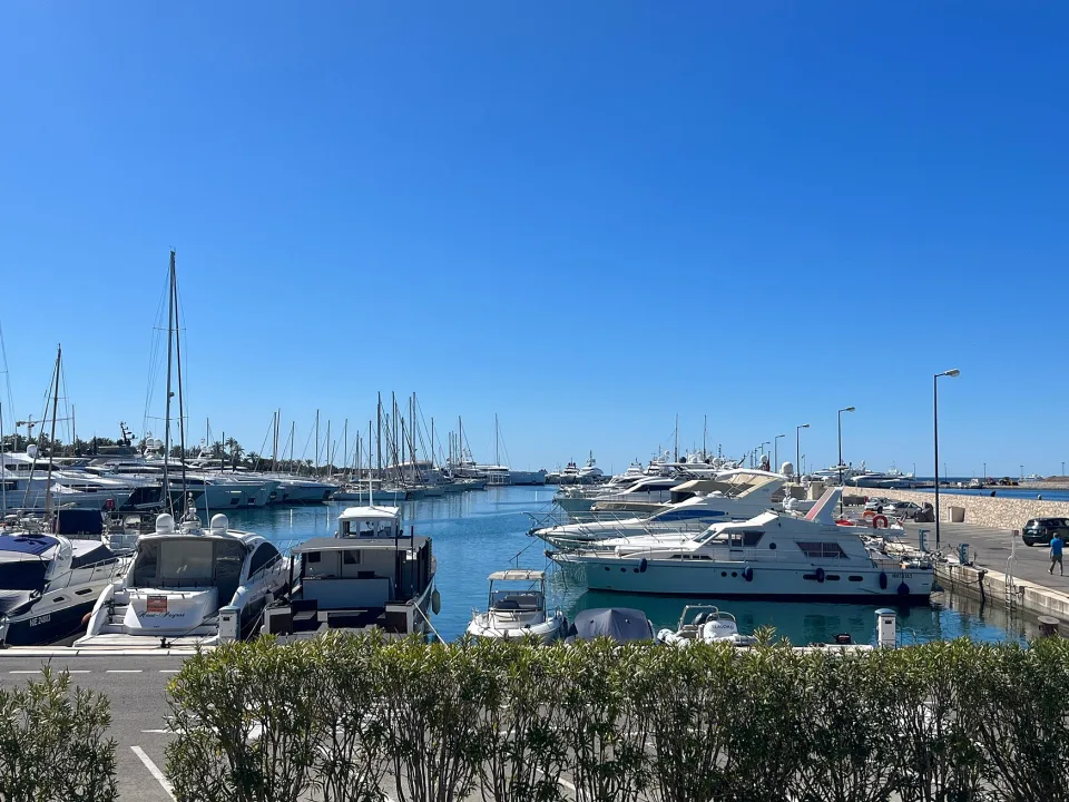 Sailing and motor yachts moored at Port Pierre-Canto in Cannes.