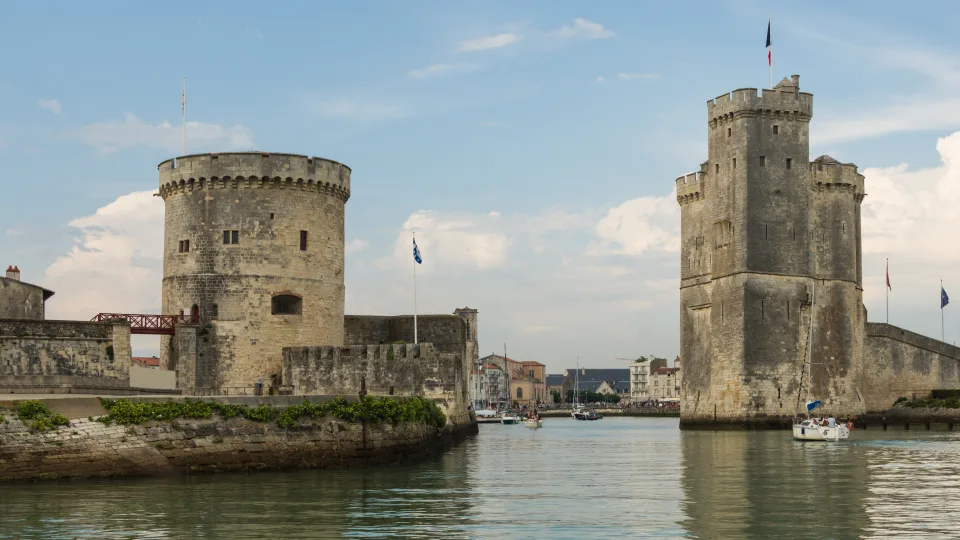 The Tour de la Chaîne and Tour Saint-Nicolas at the entrance to La Rochelle harbour.