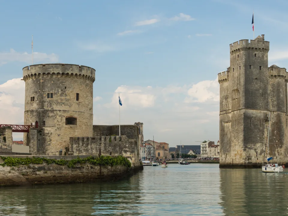 The Tour de la Chaîne and Tour Saint-Nicolas at the entrance to La Rochelle harbour.