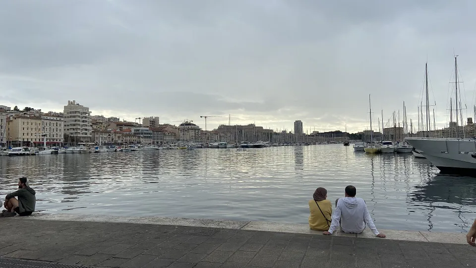 Boats and the waterfront of the Vieux-Port in Marseille.