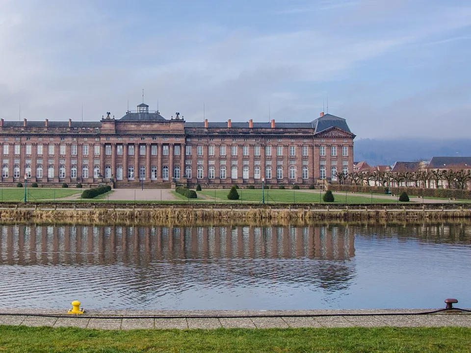 The Château des Rohan reflected in the Marne-Rhine Canal at Saverne.