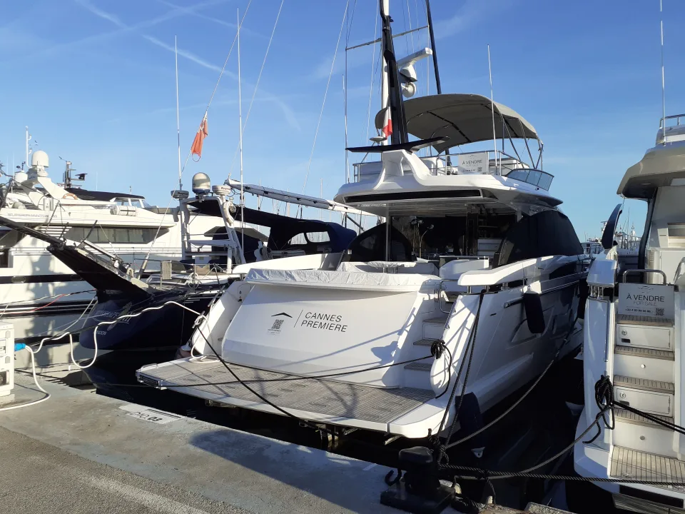 A motor yacht moored at Port Vauban in Antibes.