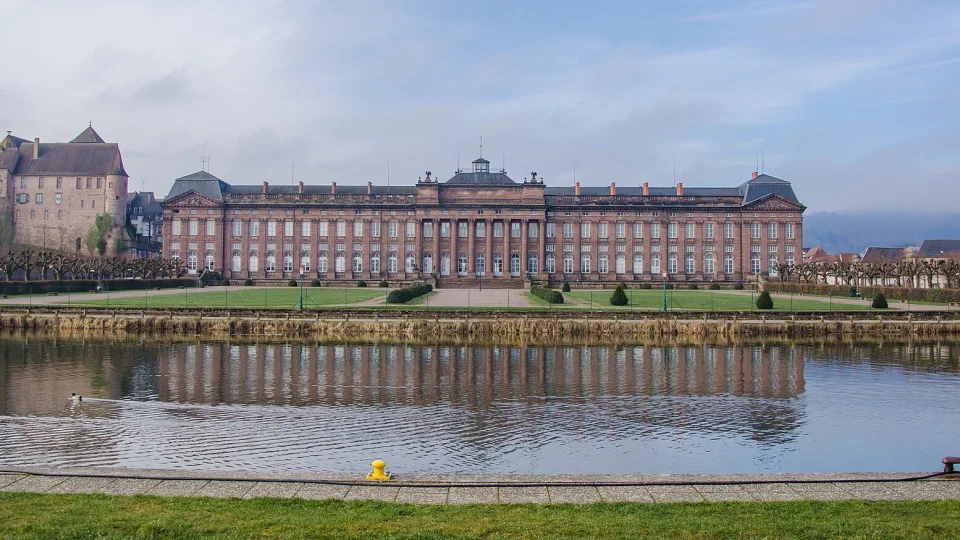 The Château des Rohan reflected in the Marne-Rhine Canal at Saverne.